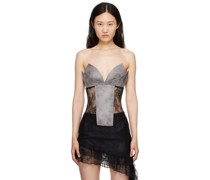 Gray Paneled Faux-Leather Camisole