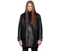 Black Buttoned Faux-Leather Coat