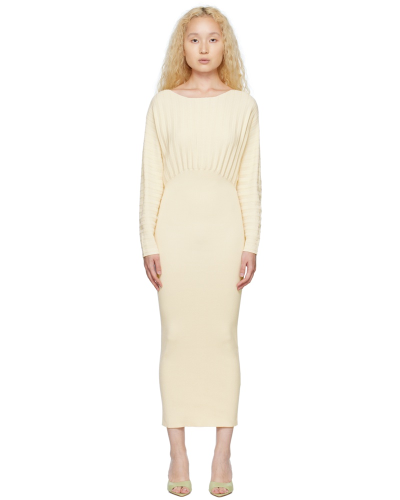 Wynn Hamlyn Damen Off-White Paneled Midi Dress