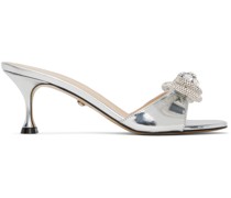Silver Double Bow 65 Heeled Sandals