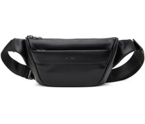 Black Perforated Logo Lettering Faux-Leather Belt Bag