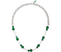 White Gold & Green Cuban Link Pearl Necklace