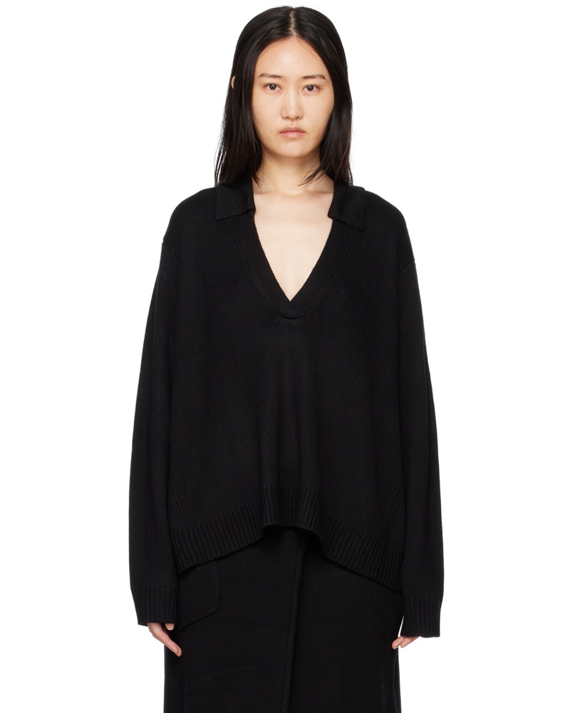 Subtle Le Nguyen Damen Black Spread Collar Polo