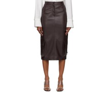 Brown Cargo Faux-Leather Midi Skirt