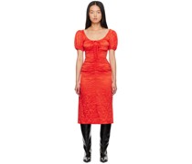 Red Crinkled Midi Dress