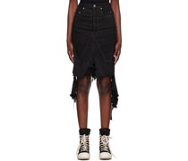 Black Slivered Denim Midi Skirt