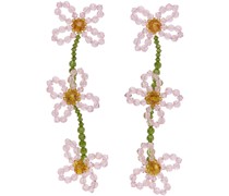 Green & Pink Flower Beaded Earrings