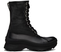 Black Leather Lace-Up Boots