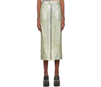 Silver Zip Denim Midi Skirt