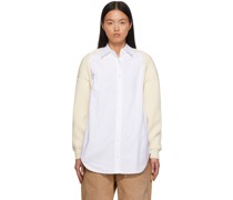 White & Beige Overlay Oxford Shirt & Knit Shrug Sweater