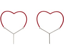 Red & Silver Mini Y Heart Earrings