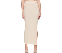 Beige Lace-Up Midi Skirt