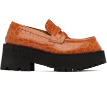 Orange Croc-Embossed Platform Loafers