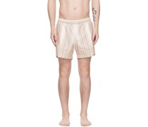 Beige Striped Swim Shorts