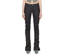 Black Ruched Faux-Leather Trousers
