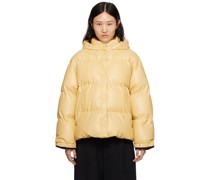 Yellow Press-Stud Faux-Leather Puffer Jacket