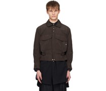 Brown Crinkled Bomber Jacket