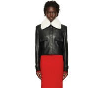 Black Spread Collar Faux-Leather Jacket