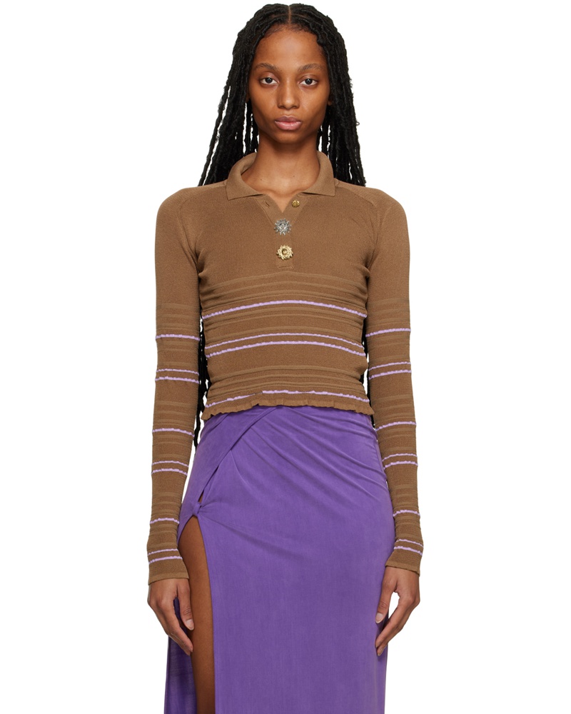 Jacquemus Damen Brown 'Le Raphia 'La Maille Aouro' Polo
