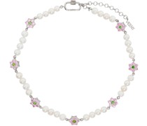 White Gold & Off-White Freshwater Pearl Flower Necklace