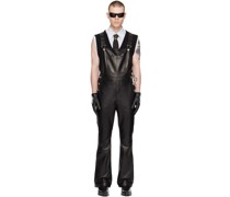 Black Flare Leather Overalls
