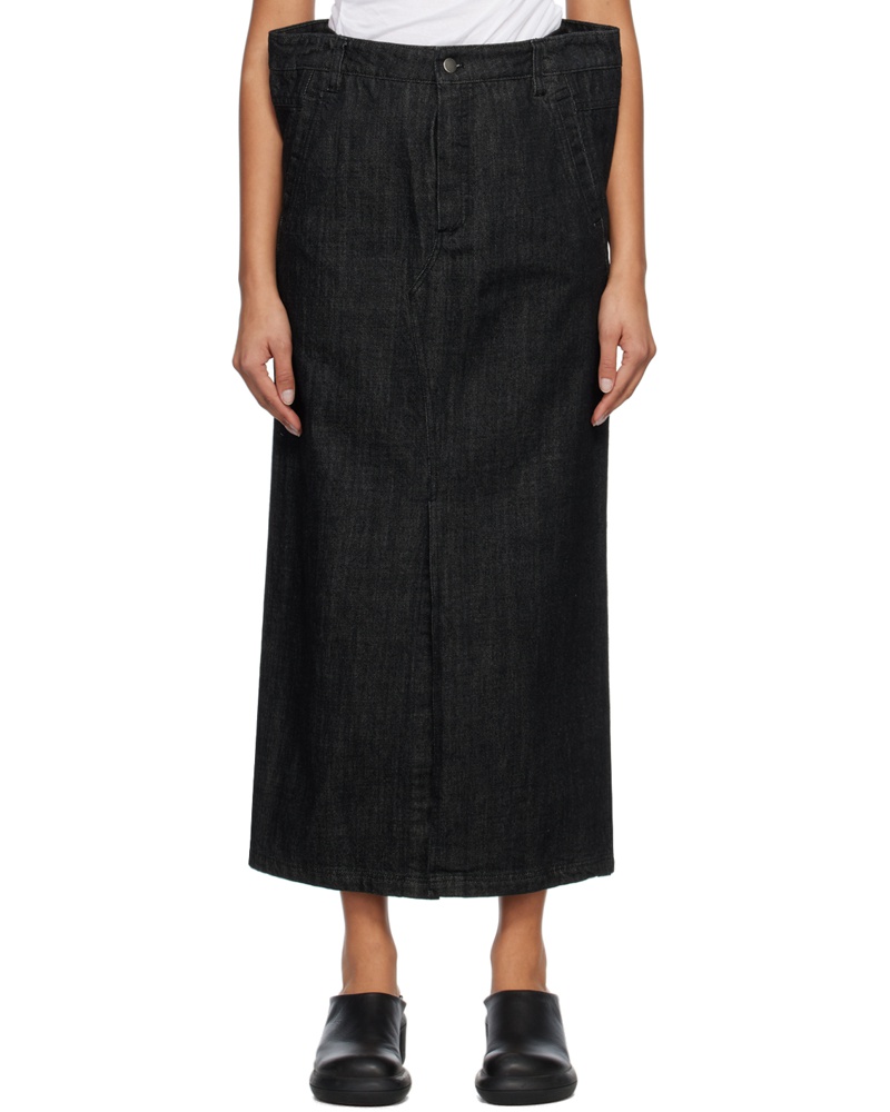 Subtle Le Nguyen Damen Black Flat Denim Maxi Skirt