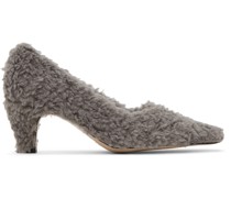 Gray Curly Shearling Heels