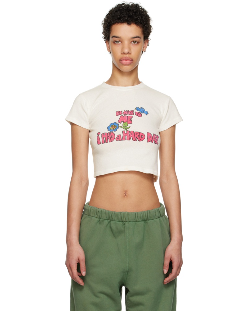 ERL Damen White 'Be Nice To Me' T-Shirt