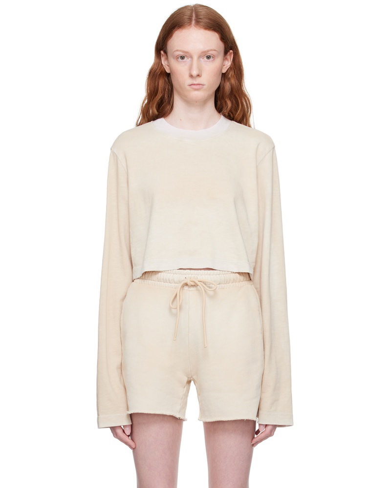Cotton Citizen Damen Beige Tokyo Crop Long Sleeve T-Shirt