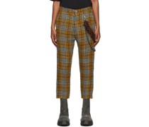 Khaki Check Raw Tapered Trousers