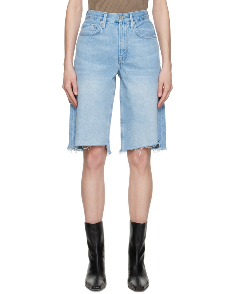 Frame Denim Damen Blue Wide-Leg Bermuda Denim Shorts