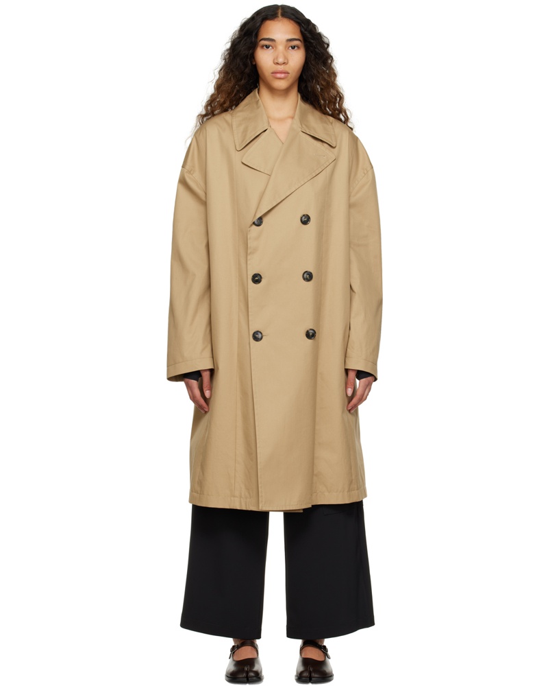 Maison Margiela Damen Beige Double-Breasted Trench Coat
