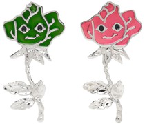 Silver & Multicolor Long Rose Earrings
