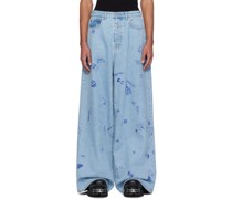 Blue Scribbled Big Shape Jeans