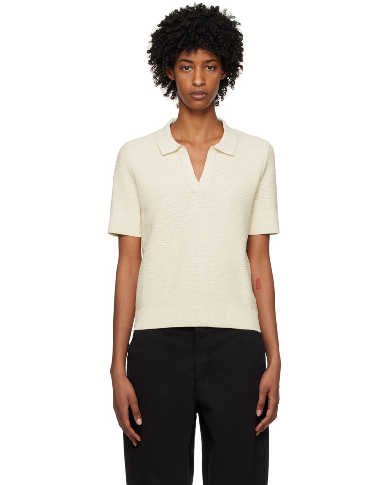 Sunspel Damen Off-White Textured Polo