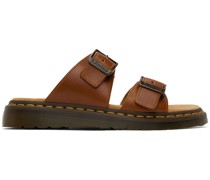 Tan Josef Leather Buckle Slide Sandals