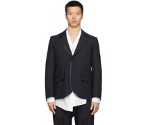 Black & Blue Round Hem Piping Blazer