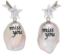 Silver & White 'Miss You' Pearl Earrings