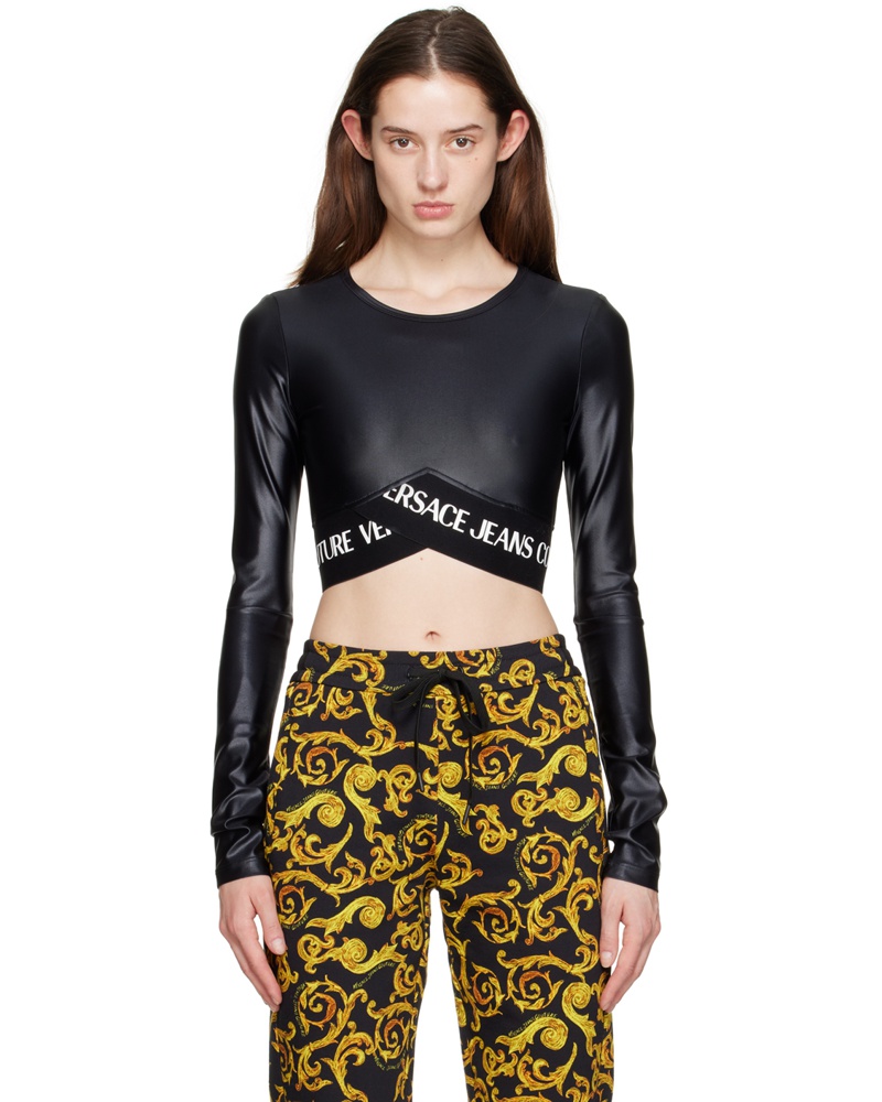 Versace Jeans Damen Black Shiny Long Sleeve T-Shirt Versace Jeans Damen Black Shiny Long Sleeve T-Shirt