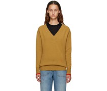 Khaki Double V-Neck Sweater