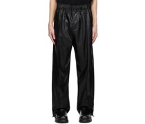 Black Drawstring Faux-Leather Trousers