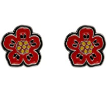 Silver & Red Paris Boke Flower Earrings
