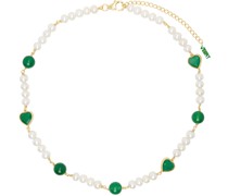 White & Green Heart Pearl Necklace