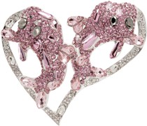Silver & Pink Dolphin Heart Brooch