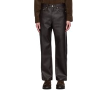 Brown Straight-Leg Faux-Leather Trousers