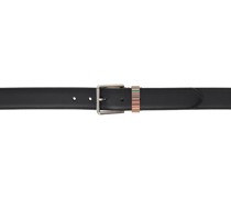 Black Signature Stripe Keeper Leather Belt