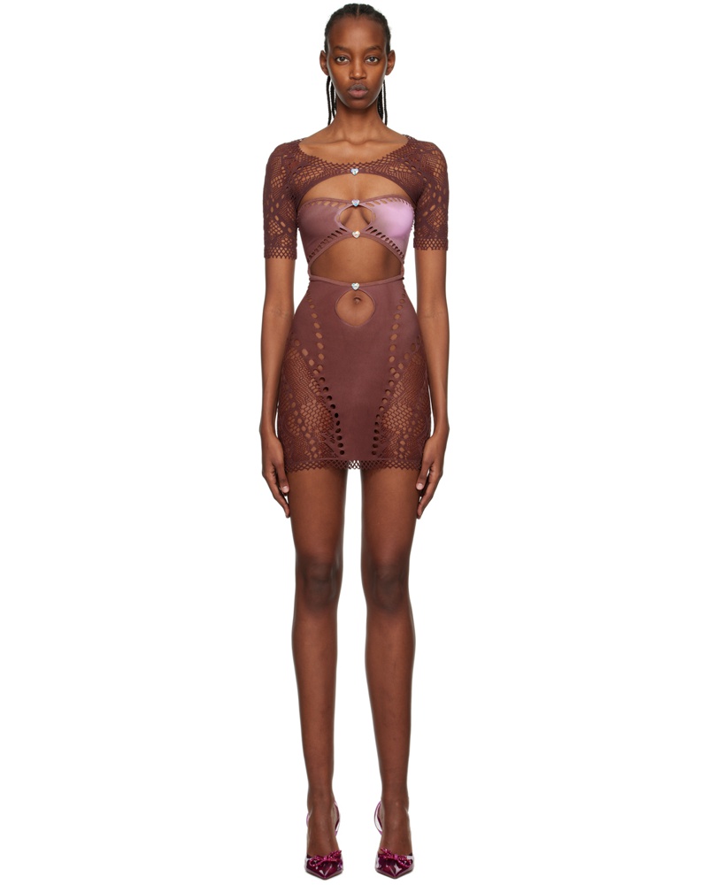 Poster Girl Damen Brown & Pink Barbi Mini Dress