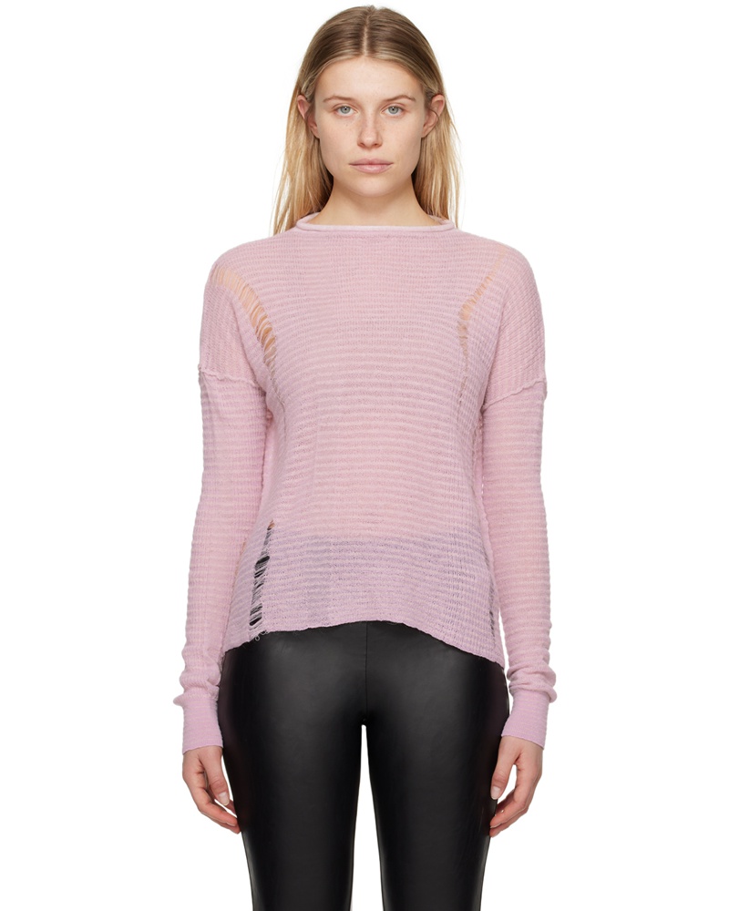 Maison Margiela Damen Pink Distressed Sweater