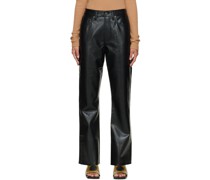 Black Recycled Leather Relaxed Boot Trousers