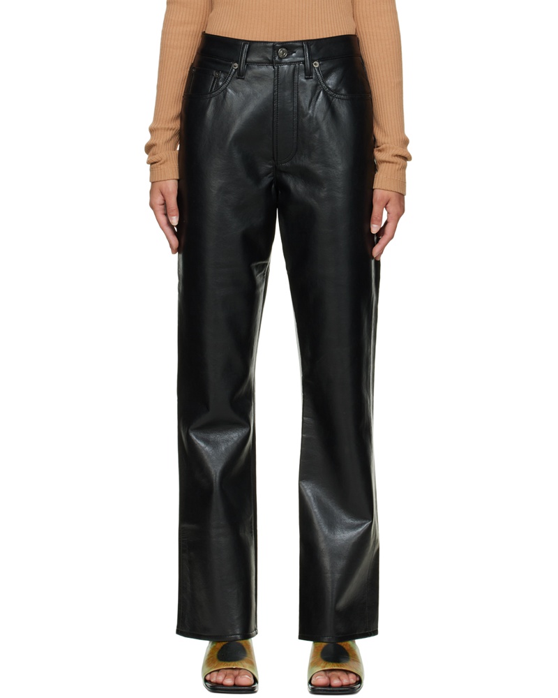 AGOLDE Damen Black Recycled Leather Relaxed Boot Trousers